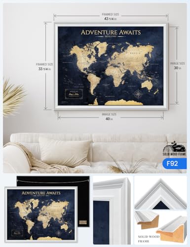 Image of IPIC - Personalized Framed World Map for Wall Art, Push Pin Travel Map Decor to Track Travels, Custom Artwork with Names, Pinnable Wall Decor for Home, Office, Study or RV, Ready to Hang