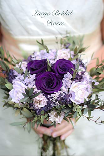 Laelfe 12 Pcs Large Purple Roses Artificial Flowers - Image 2