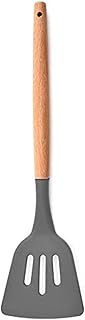 Spatlus Woodtula Silicone Slotted Spatula Turner,Heat Resistant up to 445°F, BPA Free, Food Grade Wooden Handle Nonstick Flipper for Fish, Eggs, Omelets 32 cm