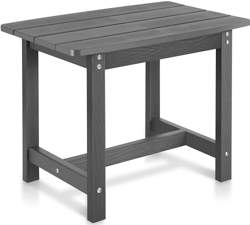 Y&M Adirondack Outdoor Side Table, HIPS Patio End Table, Waterproof Outside Table, Balcony Modern End Tables 23.5" inch Long for Garden, Pool, Beach, Porch, Deck, Indoor or Outdoor Use, Dark Grey