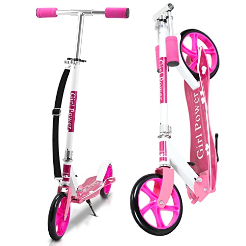 Lospitch Kinderscooter, Aluminium Kinderroller 205mm Kick Scooter, klappbar Kinderroller mit 2 Radern Höhenverstellbar Premium Kinder Roller für Kinder ab 5(Rosa)