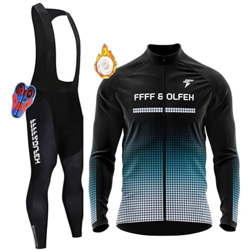 Radtrikot Set,Winter Fahrradbekleidung Herren Fahrrad Jacke + Hose Set Winter Thermo Fahrradbekleidung + 9D Gel für Radfahren MTB Outdoor (PT15,XXL)