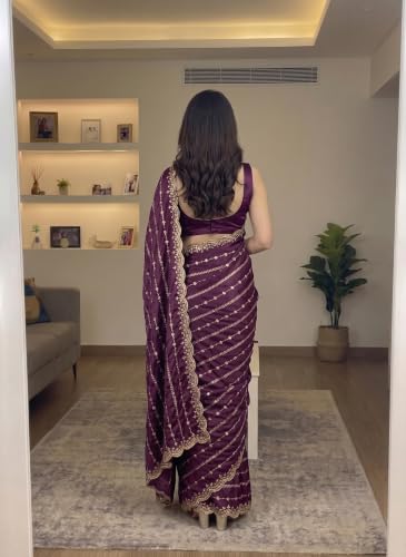 Image of RADHA Women's Embroidery Work Saree with Designer Border for Festive and Traditional Ethnic Drape Saree with Detailed Thread Style Pattern and Elegant Occasion Look