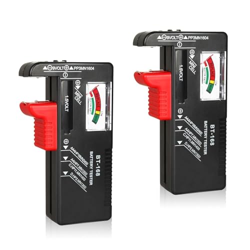WUJUN 2 Stück Analoger Batterietester Multi Size Batterieprüfer für AA AAA C D 9V 1,5V Knopfzellenbatterien (benötigt keine Batterie für den Betrieb)