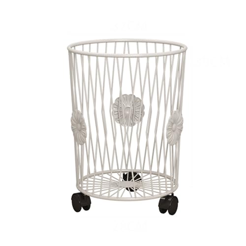 Panier à linge métallique scandinave rond avec roulettes de rangement