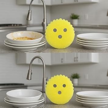Scrub Pro Cleaning Sponge - 3 Pack Non-Scratch Kitchen & Bathroom Sponges with Dual-Sided Design and Sideways Slit for Utensils, Ideal for Dishes, Sink, Shower, Countertops, and Household Cleaning