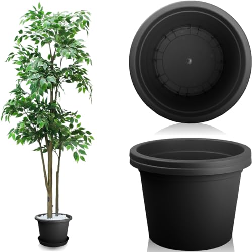 Stimo 3X Blumentopf Ø 34cm Pflanztopf rund Kunststoff Pflanzkübel (Anthrazit)