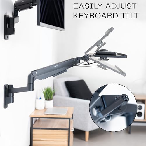 Image of VIVO Sit-Stand 24 Inch Pneumatic Spring Keyboard and Mouse Tray Wall Mount, Counterbalance Height Adjustable Typing Platform, Ergonomic Tilt, Black, MOUNT-KB35C