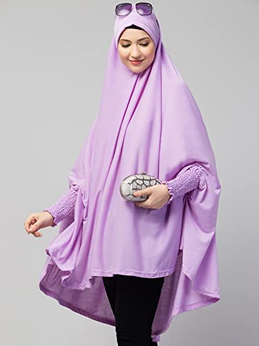 Image of NAZNEEN Women's Full Coverage Khimar Hijab with Sleeves and Under Cap |Solid Pattern Cotton Set for Hajj, Umrah, and Prayer| Comfortable One-Size Head CoveR