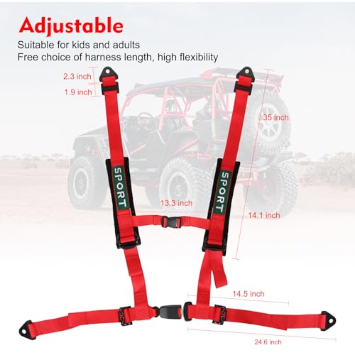 Image of 4 Point Racing Harness With Padding Heavy Duty Buckle Upgraded 2 Inch Straps UTV Harness 4 point Universal Adjustable for Adults Easy Install, Red