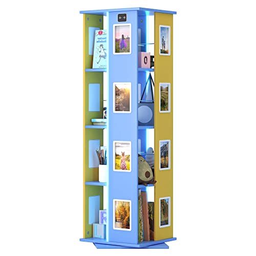 Vlsrka Rotating Bookshelf With 3 Led Lights, 4 Tier Kids Bookshelf Revolving Bookshelf Corner Tall Bookshelf Freestanding Bookcase Storage Rack With New Photo Frames For Bedroom Study Living Room #TOP7