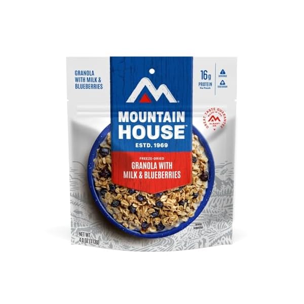 Mountain House Granola with Milk & Blueberries | Freeze Dried Backpacking & Camping Food | 2 Servings