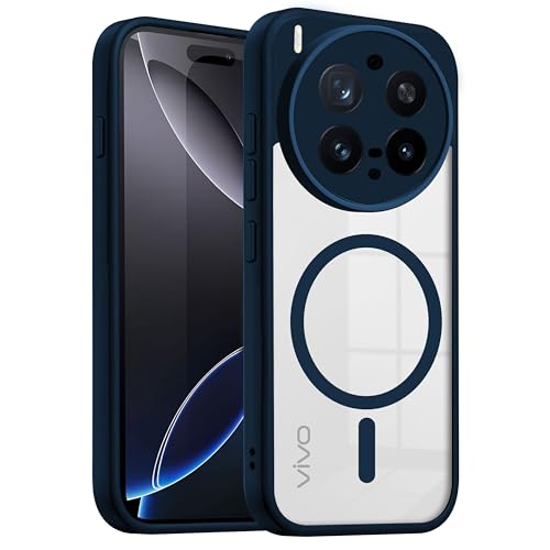 Image of V-TAN Back Cover for Vivo X300 Pro 5G | TPU | Transparent Crystal Clear Magnetic Case Compatible with X300 Pro | Camera Protective Shockproof Mobile Cover Design (Blue)