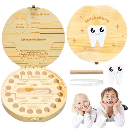 HIQE-FL Zahndose Milchzähne,Zahnbox aus Holz,Zahnbox für Milchzähne,Milchzähne Box,Milchzahndose,Aufbewahrungsbox für Baby-Zähne