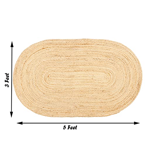 100% Jute Area Rug 3’X5'- Hand Crafted Natural Fiber- Vintage Collection- Eco Friendly Carpet- Farmhouse Indoor Beautiful Style For Living & Bedroom- Braided Carpet For Accent Floor Coverings(Oval) #TOP1