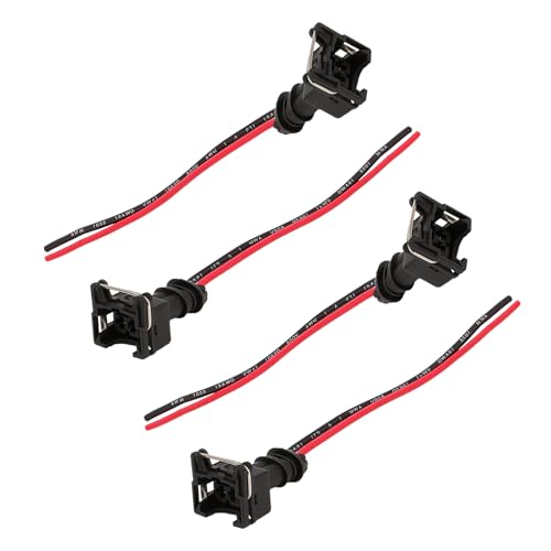 EKUWU Fuel Injector Connector, Standard Specification Fuel Injector Wiring Harness, Waterproof Shell Copper Core Plug with Extended Pigtail Wiring Harness, Universal Car Accessories, Pack of 4