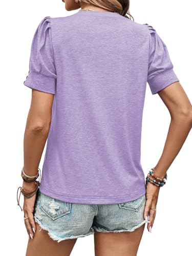 Womens Summer Tops 2025 Puff Short Sleeves Shirts Dressy Casual Tee Ladies Blouses Stylish T-Shirts Cute Spring Tshirts2