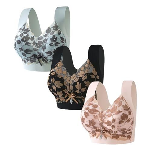Hailoyearn Bra Older Women, Wide Straps, Wireless Support for Sagging Breasts, Ideal for Everyday Wear (C,XX-Large)