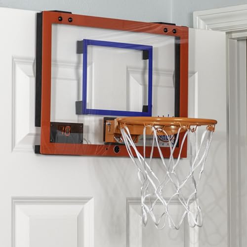 Pop-A-Shot Super Slam Indoor Mini Basketball Hoop for Door | 2 Included Basketballs and Pump | Breakaway Rim Built for Dunks | LED Scoreboard, Audio Commentary, and Dunk Sensor | 17x12.5 Inches