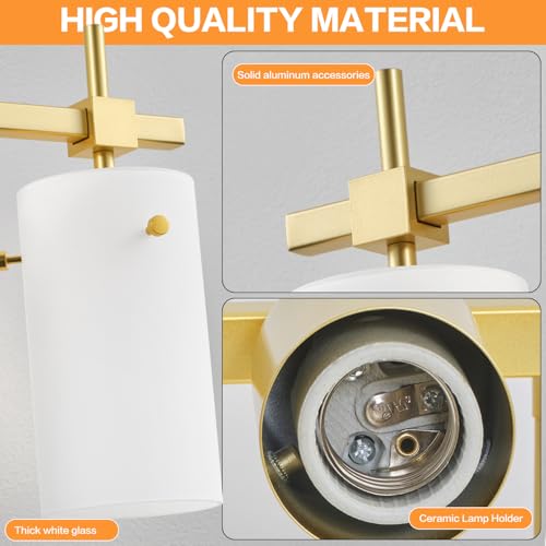Image of SOLFART 3-Light Bathroom Vanity Light, Modern Brushed Gold Wall Lights with Milky White Clear Glass Shades, Bathroom Wall Sconce Lamp for Mirror Living Room Bedroom Hallway (Bulbs Not Included)