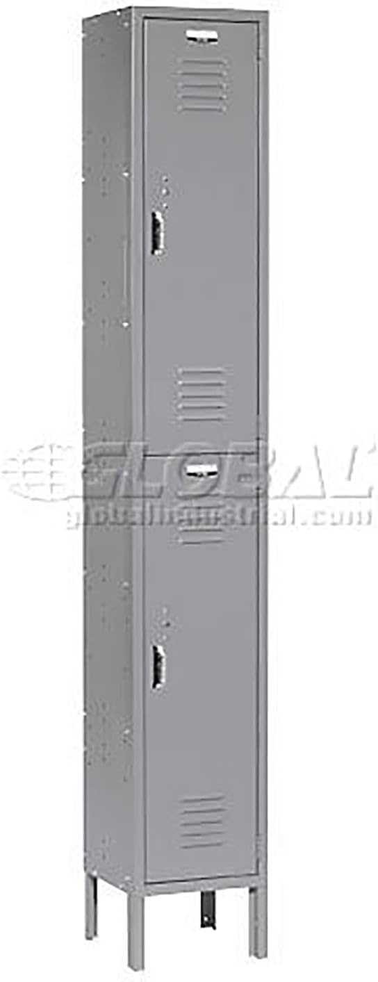 Global Industrial Paramount Double-Tier 2 Door Locker with Padlockable Lift Latch, Steel Construction, 12" W x 12" D x 78" H, Gray Powder Coat, Assembly Required