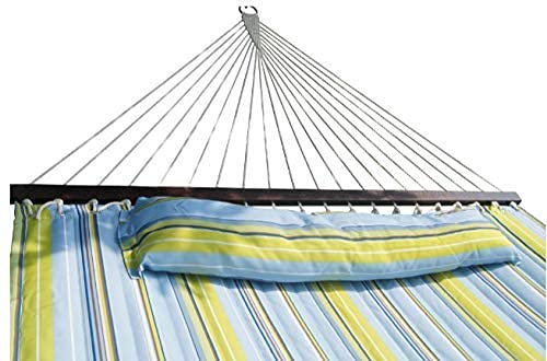 SueSport HC011-Blue(16-4020) Blue Light Green Hammock Quilted Fabric with Pillow Double Size Spreader Bar H