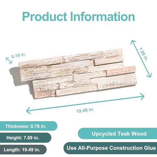 Wall!Supply - 3D Reclaimed Teak Wood Wall Panels - Whitewash UltraWood Wall Covering for Feature Walls - Modern Wallpaper Alternative - Easy DIY Installation - 10-Pack