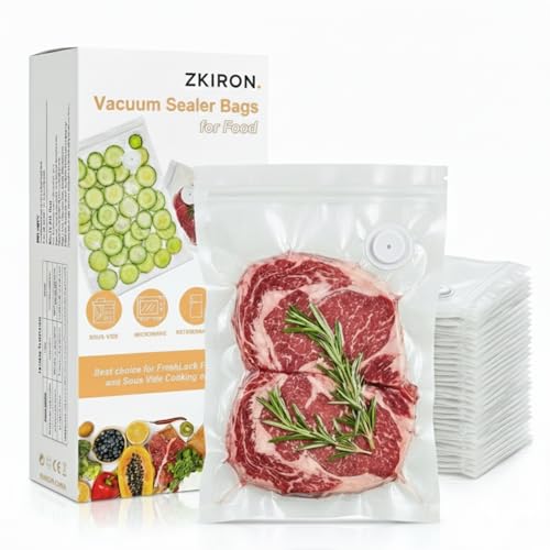 Image of ZKIRON Medium Reusable Vacuum Sealer Bags for Food, 20 Pack | 10 x 11 in, BPA-Free, Leakproof Double Zipper, Protein Prep Size, Freezer, Microwave & Sous Vide, Fits Most Vacuum Sealers