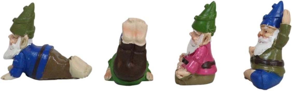 Ebros Whimsical Fairy Garden Multi Poses Yoga Gnome Small Miniature Figurines Set of 4 DIY Mr Gnomes Fantasy Collection Statue Home Decor for Terrariums Mini Planters or Gardens Shelf Sitters
