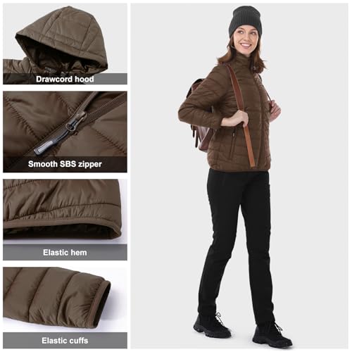 Image of Outdoor Ventures Women's Packable Lightweight Full-Zip Puffer Jacket with Hood Quilted Winter Coat