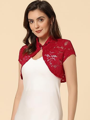 Image of Allegra K Women's Lace Cardigan Stand Collar Short Elegant Shrug Open Front Cropped Bolero Cardigan