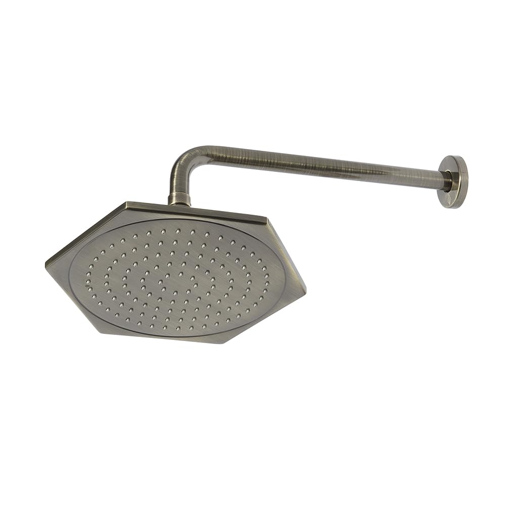 Milano Earlham Aged Gold Art Deco Rainfall Shower Head with Wall Mounted Arm