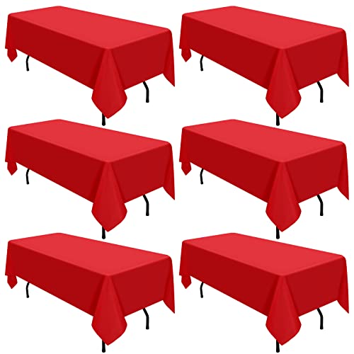 REWOMC 6 Pack Red Tablecloths for 6ft Tables-60 x 102 Inch