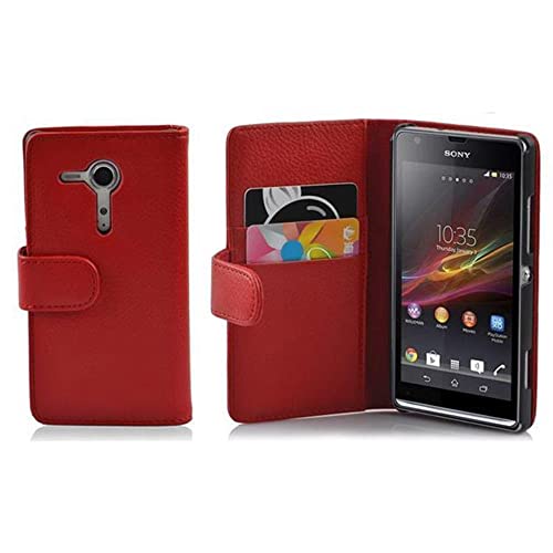 cadorabo Coque pour Sony Xperia SP en Rouge Cerise - Housse Protection en Similicuir Structuré avec Stand Horizontal et Fente Carte - Portefeuille Etui Poche Folio Case Cover