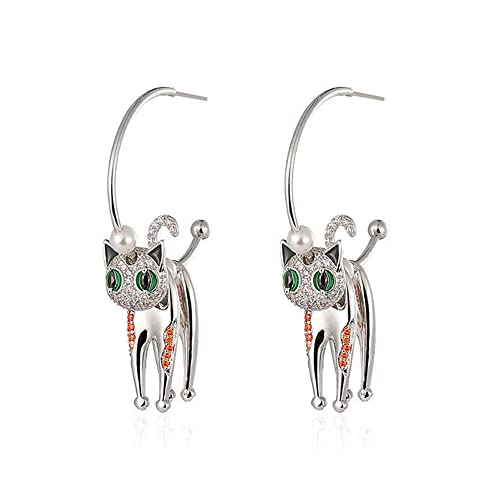 HanryDong Pendientes de aro de plata 985, piedras de circonita, perlas de critters de animales, joyería colorida de moda, lindos para niñas y mujeres, Plata Circonita cúbica Cover