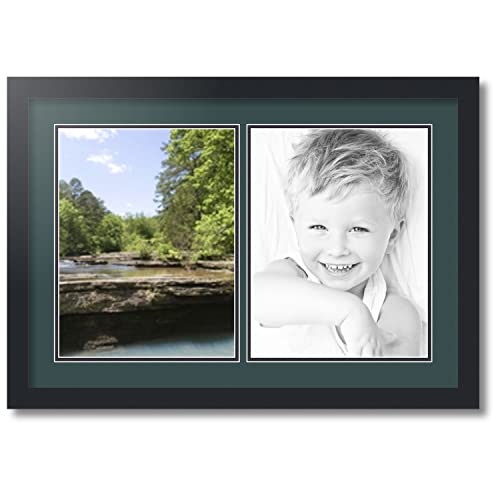 ArtToFrames Collage Photo Frame Double Mat with 2-10x13 inch Openings with Black Frame and Evergreen Top Mat