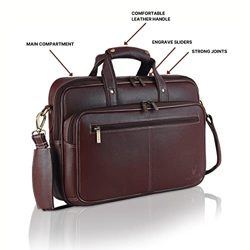 Image of WildHorn Classic Leather 15 inch Laptop Messenger Bag for Men I Office Bags I Travel Bags I Carry Handles with Adjustable Strap I DIMENSION: L- 15.5 inch H-11.5 inch W- 3.5 inch