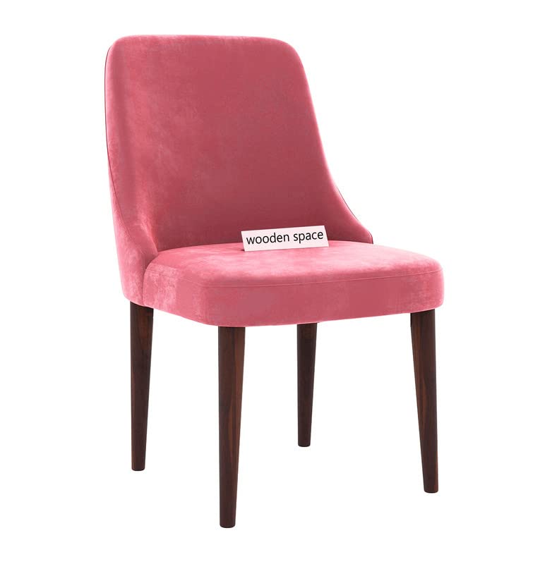 Image of WOODEN SPACE Dining Chair for Living Room Vintage Armchair with Rosewood and Holend Velvet for Living Room, Hotel, Restrorent and Home Decor - 20X19X35 Inch (Pink)