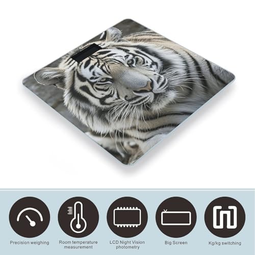 Báscula digital de baño blanca y negra con diseño de tigre miniatura 3