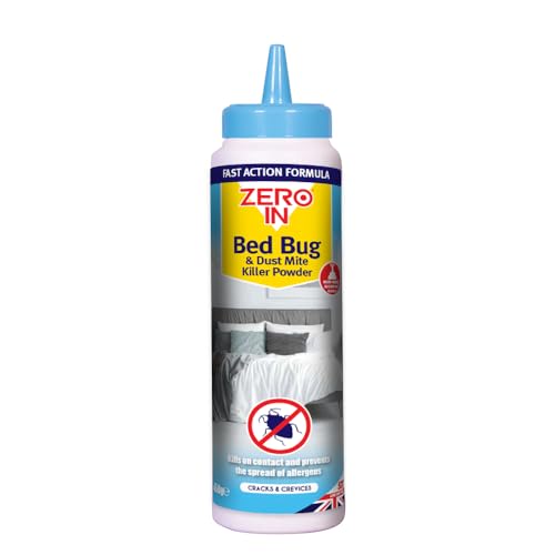 Zero In Bed Bug & Dust Mite Killer Powder 450g - Fast Acting Formula for Home & Bedding - Effective Solution for Bed Bugs, Dust Mites & Allergens