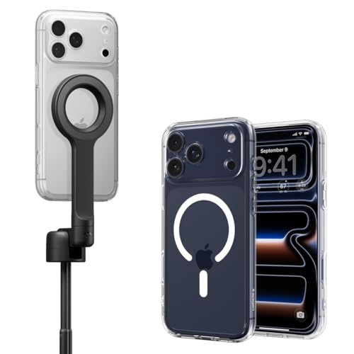 Accesorios MagSafe Spigen funda transparente y palo selfie iPhone 17 Pro Max