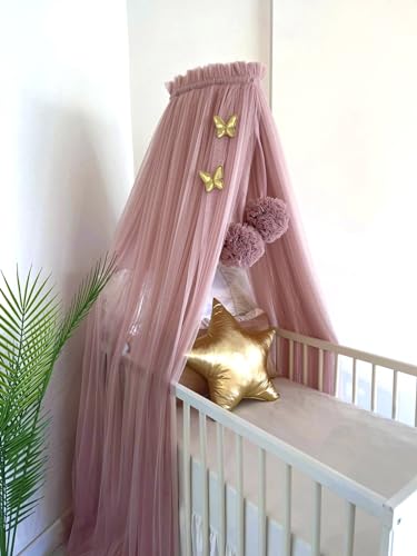 Baby Fancyroom Ciel de lit pour lit de bébé, berceau de bébé, moustiquaire, ciel de lit, décoration de chambre de bébé, baldaquin pour chambre d'enfant, en tulle de qualité supérieure vieux rose