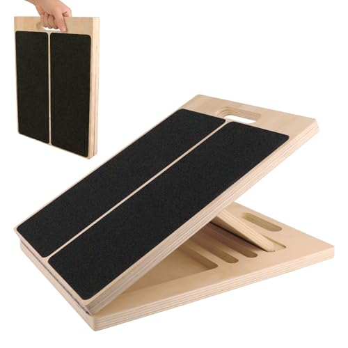 Plan Incliné Reeducation Mollet - 5 Positions Réglable Planche Inclinée Kiné avec Tapis Antidérapant, Planche Inclinée pour Étirement Mollets, Portable...