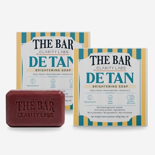 Image of Clarity Labs | DETAN BRIGHTENING SOAP | (Pack of 8) | Tan Removal | KOJIC ACID SOAP | Niacinamide | Vitamin C Kojic | Dark Spot Removal | Even Skin Tone | Glowing Brighter Skin | Reduces underarm pigmentation