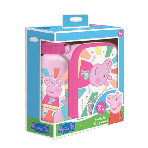 Diakakis Kids Kinder Lunchbox Set - Sandwichbox & Aluminium Wasserflasche 500ml - Schule Reise Mittagessen Essen Set BPA Frei (Peppa Pig)