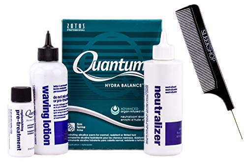 Zotos QUANTUM HYDRA BALANCE Hydrating Alkaline Perm, FIRM CURLS, for Normal, Resistant or Tinted Hair (with Sleek Steel Pin Tail Comb) Teal Argan-Infused (HYDRA BALANCE/TEAL BOX)
