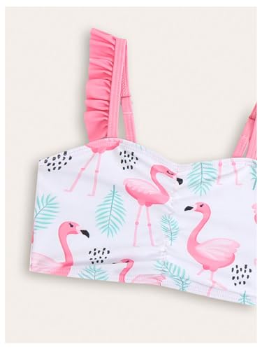 Image of MakeMeChic Girl's 3 Piece Tropical Print Bikini Set Ruffle Backless Bathing Suit with Cover Up Skirt