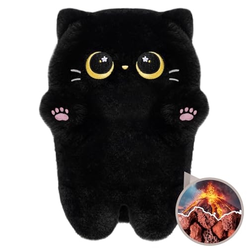 Almohadilla térmica de animales de peluche de gato negro para microondas – Calidez duradera de 50 minutos, fórmula de rosa volcánica diseñada para un ajuste perfecto, felpa calentable para calambres