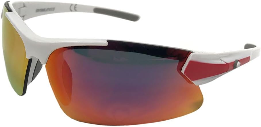 Kids Sunglasses for Baseball and Youth Softball Sunglasses - 100% UV Lightweight Poly Lens with Stylish Shield Lenses - White/Red