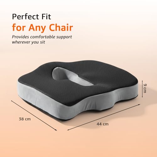 Image of amazon basics Memory Foam Coccyx Seat for Chair & Car | Key Shape Comfort Support for Office Seating & Driving | Breathable Design with Anti-Slip Base - Black